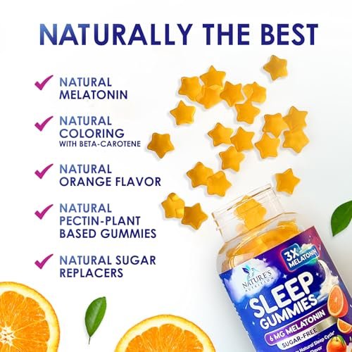 Melatonin Einschlaf Gummibärchen - 6mg pro Portion - Zuckerfreie Melatonin Gummis für Erwachsene - Extra starkes Schlaf-Gummipräparat - Unterstützt erholsamen Schlaf - Leckerer Orangen-Geschmack - 60 Gummis