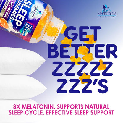 Melatonin Einschlaf Gummibärchen - 6mg pro Portion - Zuckerfreie Melatonin Gummis für Erwachsene - Extra starkes Schlaf-Gummipräparat - Unterstützt erholsamen Schlaf - Leckerer Orangen-Geschmack - 60 Gummis