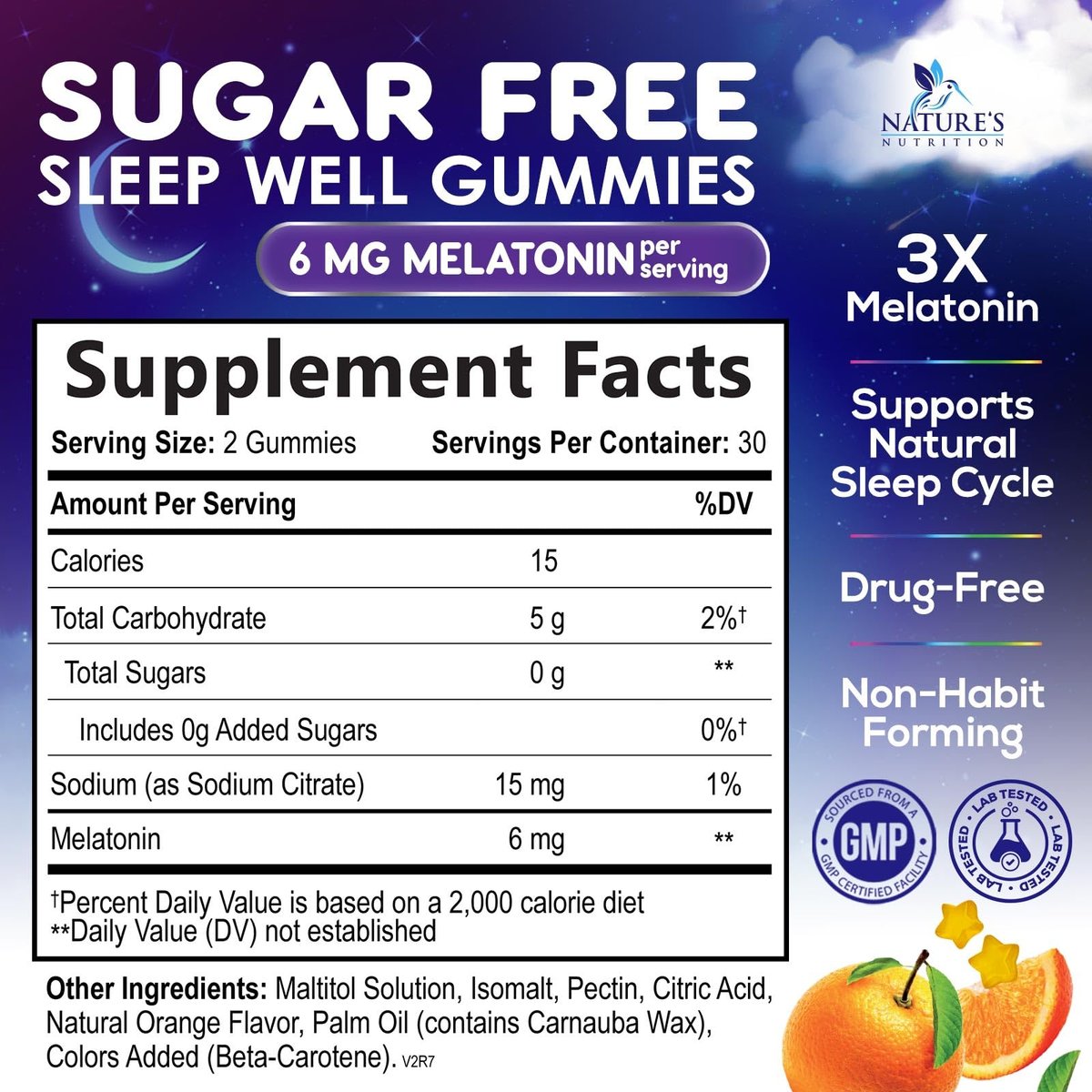 Melatonin Einschlaf Gummibärchen - 6mg pro Portion - Zuckerfreie Melatonin Gummis für Erwachsene - Extra starkes Schlaf-Gummipräparat - Unterstützt erholsamen Schlaf - Leckerer Orangen-Geschmack - 60 Gummis