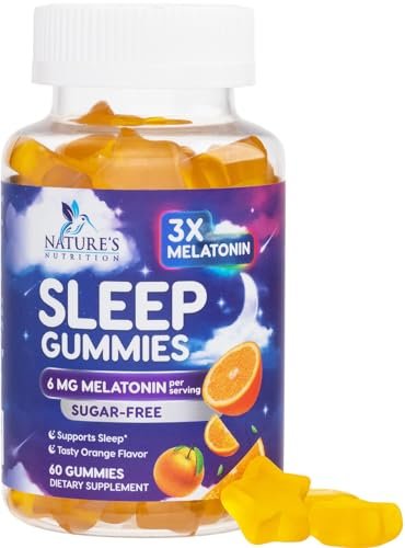 Melatonin Einschlaf Gummibärchen - 6mg pro Portion - Zuckerfreie Melatonin Gummis für Erwachsene - Extra starkes Schlaf-Gummipräparat - Unterstützt erholsamen Schlaf - Leckerer Orangen-Geschmack - 60 Gummis