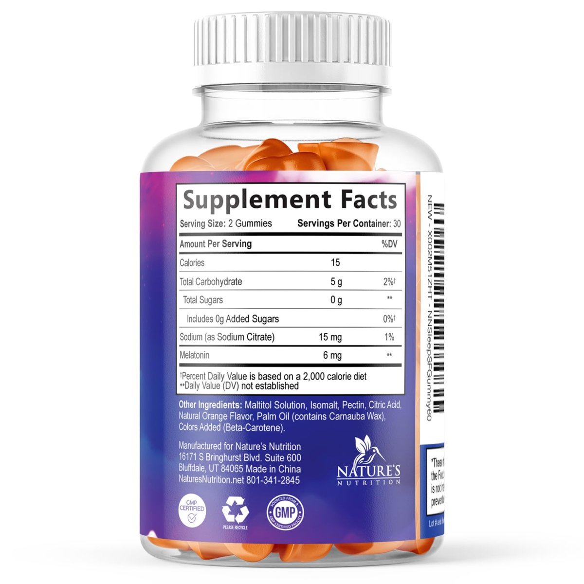 Melatonin Einschlaf Gummibärchen - 6mg pro Portion - Zuckerfreie Melatonin Gummis für Erwachsene - Extra starkes Schlaf-Gummipräparat - Unterstützt erholsamen Schlaf - Leckerer Orangen-Geschmack - 60 Gummis