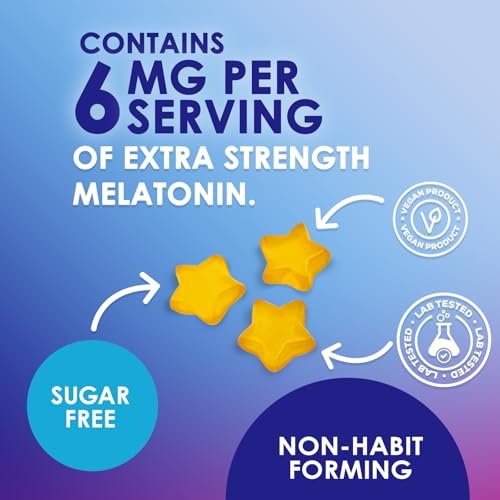 Melatonin Einschlaf Gummibärchen - 6mg pro Portion - Zuckerfreie Melatonin Gummis für Erwachsene - Extra starkes Schlaf-Gummipräparat - Unterstützt erholsamen Schlaf - Leckerer Orangen-Geschmack - 60 Gummis