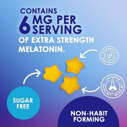 Melatonin Einschlaf Gummibärchen - 6mg pro Portion - Zuckerfreie Melatonin Gummis für Erwachsene - Extra starkes Schlaf-Gummipräparat - Unterstützt erholsamen Schlaf - Leckerer Orangen-Geschmack - 60 Gummis