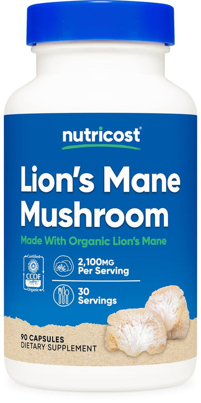 Nutricost Löwenmähne Pilz Kapseln 2100mg, 30 Portionen - CCOF Bio-zertifiziert, vegan, glutenfrei, 700mg pro Kapsel, 90 Kapseln