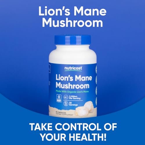 Nutricost Löwenmähne Pilz Kapseln 2100mg, 30 Portionen - CCOF Bio-zertifiziert, vegan, glutenfrei, 700mg pro Kapsel, 90 Kapseln