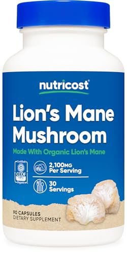 Nutricost Löwenmähne Pilz Kapseln 2100mg, 30 Portionen - CCOF Bio-zertifiziert, vegan, glutenfrei, 700mg pro Kapsel, 90 Kapseln