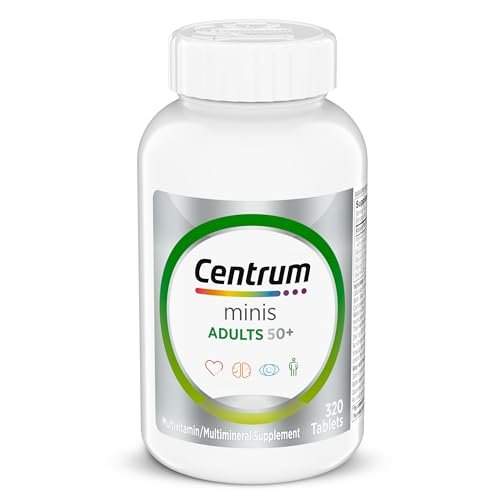 Centrum Minis Silber Multivitamin für Erwachsene ab 50, Multimineral-Ergänzung, Vitamin D3, B-Vitamine, glutenfrei, nicht gentechnisch verändert, unterstützt Gedächtnis und Kognition bei älteren Erwachsenen – 320 Stück