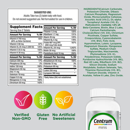 Centrum Minis Silber Multivitamin für Erwachsene ab 50, Multimineral-Ergänzung, Vitamin D3, B-Vitamine, glutenfrei, nicht gentechnisch verändert, unterstützt Gedächtnis und Kognition bei älteren Erwachsenen – 320 Stück