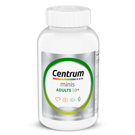 Centrum Minis Silber Multivitamin für Erwachsene ab 50, Multimineral-Ergänzung, Vitamin D3, B-Vitamine, glutenfrei, nicht gentechnisch verändert, unterstützt Gedächtnis und Kognition bei älteren Erwachsenen – 320 Stück