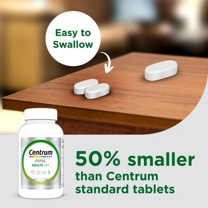 Centrum Minis Silber Multivitamin für Erwachsene ab 50, Multimineral-Ergänzung, Vitamin D3, B-Vitamine, glutenfrei, nicht gentechnisch verändert, unterstützt Gedächtnis und Kognition bei älteren Erwachsenen – 320 Stück