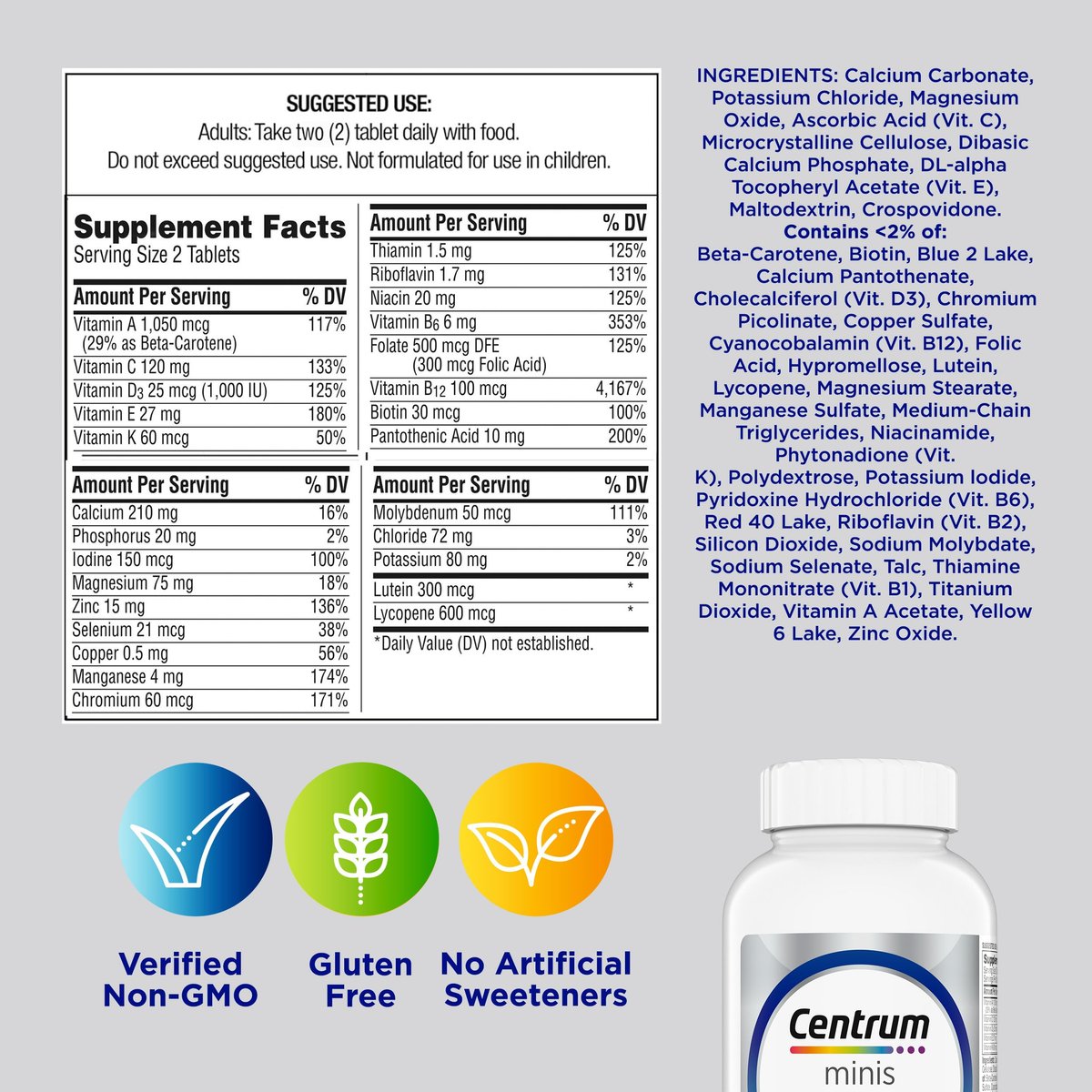 Centrum Minis Silver Multivitamin für Männer ab 50 – 280 Tabletten, mit Vitamin D3, B-Vitaminen und Zink, unterstützt Gedächtnis und Kognition