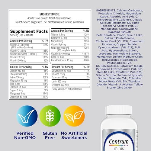 Centrum Minis Silver Multivitamin für Männer ab 50 – 280 Tabletten, mit Vitamin D3, B-Vitaminen und Zink, unterstützt Gedächtnis und Kognition