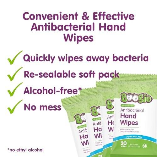 Boogie Antibakterielle Handtücher – 120 Stück – Hypoallergen & Alkoholfrei – Unverzichtbar für Unterwegs und die Wickeltasche
