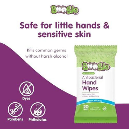 Boogie Antibakterielle Handtücher – 120 Stück – Hypoallergen & Alkoholfrei – Unverzichtbar für Unterwegs und die Wickeltasche