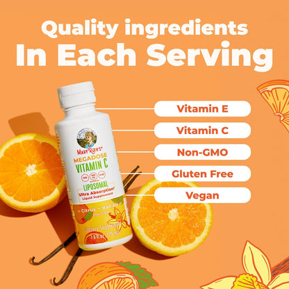 MaryRuth's Megadose Liposomales Vitamin C Liquid | 500 mg pro Portion | Ultimative Absorption | Immununterstützung | Antioxidans | Kollagenbildung | Vegan | Glutenfrei | Zuckerfrei | 7,6 oz | 30 Portionen