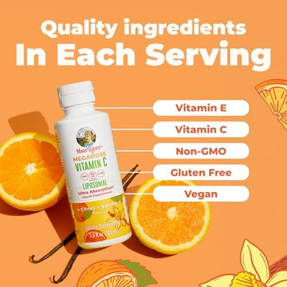 MaryRuth's Megadose Liposomales Vitamin C Liquid | 500 mg pro Portion | Ultimative Absorption | Immununterstützung | Antioxidans | Kollagenbildung | Vegan | Glutenfrei | Zuckerfrei | 7,6 oz | 30 Portionen
