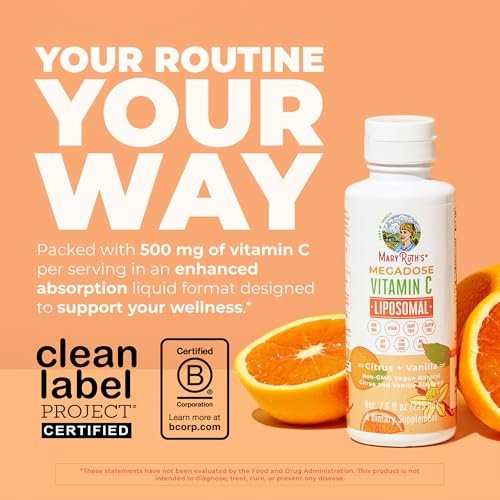 MaryRuth's Megadose Liposomales Vitamin C Liquid | 500 mg pro Portion | Ultimative Absorption | Immununterstützung | Antioxidans | Kollagenbildung | Vegan | Glutenfrei | Zuckerfrei | 7,6 oz | 30 Portionen