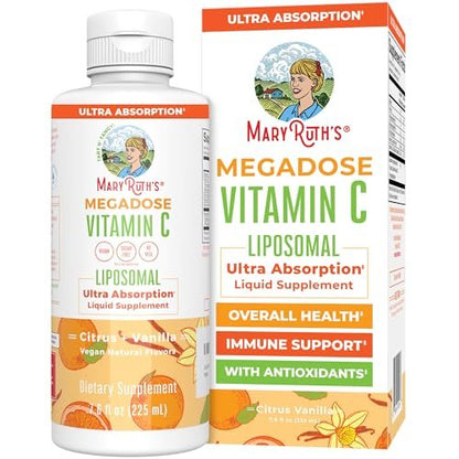 MaryRuth's Megadose Liposomales Vitamin C Liquid | 500 mg pro Portion | Ultimative Absorption | Immununterstützung | Antioxidans | Kollagenbildung | Vegan | Glutenfrei | Zuckerfrei | 7,6 oz | 30 Portionen