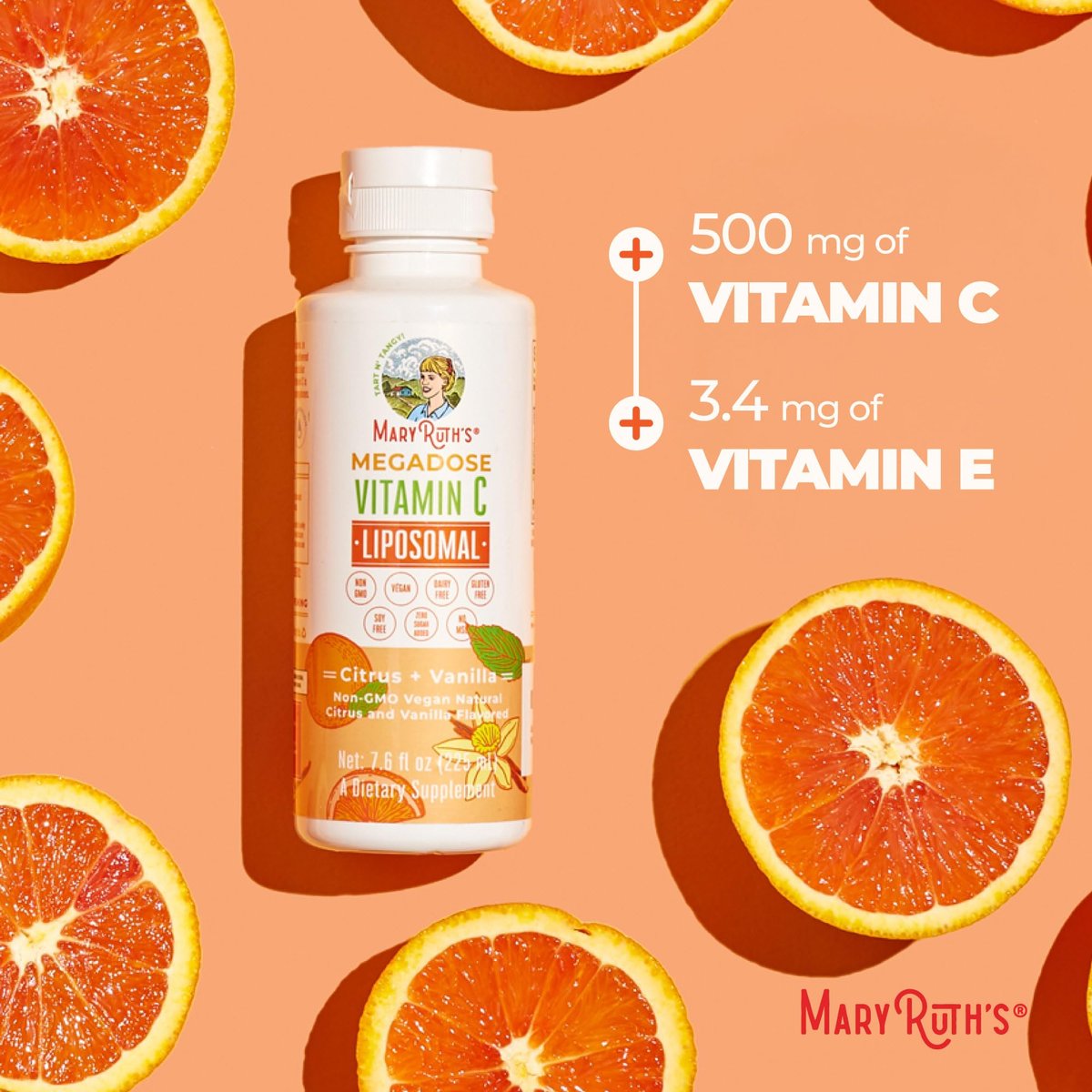 MaryRuth's Megadose Liposomales Vitamin C Liquid | 500 mg pro Portion | Ultimative Absorption | Immununterstützung | Antioxidans | Kollagenbildung | Vegan | Glutenfrei | Zuckerfrei | 7,6 oz | 30 Portionen