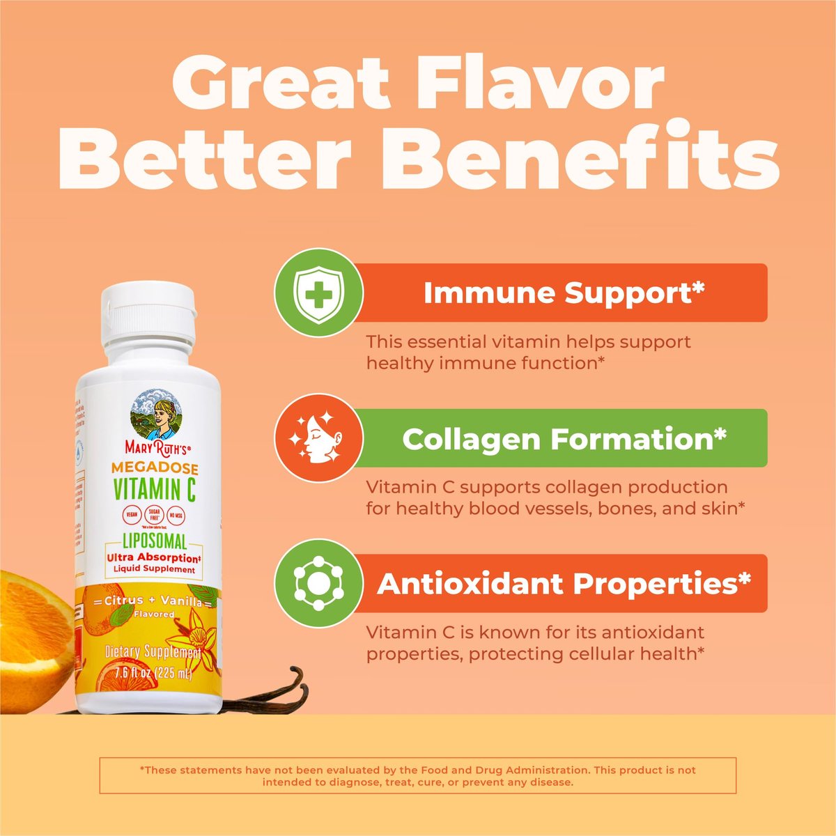 MaryRuth's Megadose Liposomales Vitamin C Liquid | 500 mg pro Portion | Ultimative Absorption | Immununterstützung | Antioxidans | Kollagenbildung | Vegan | Glutenfrei | Zuckerfrei | 7,6 oz | 30 Portionen