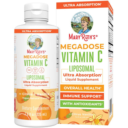 MaryRuth's Megadose Liposomales Vitamin C Liquid | 500 mg pro Portion | Ultimative Absorption | Immununterstützung | Antioxidans | Kollagenbildung | Vegan | Glutenfrei | Zuckerfrei | 7,6 oz | 30 Portionen