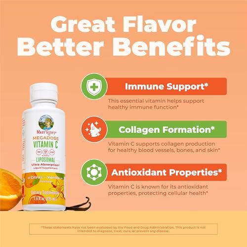 MaryRuth's Megadose Liposomales Vitamin C Liquid | 500 mg pro Portion | Ultimative Absorption | Immununterstützung | Antioxidans | Kollagenbildung | Vegan | Glutenfrei | Zuckerfrei | 7,6 oz | 30 Portionen