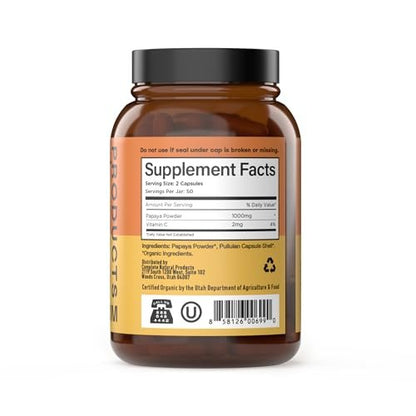 Papaya-Enzym-Kapseln 500mg - Bio-Enzyme für die Verdauung mit Papain, Darmreinigung aus Samen, Vegan, Nicht-GVO, Hergestellt in den USA, Schnell absorbierende Verdauungsformel
