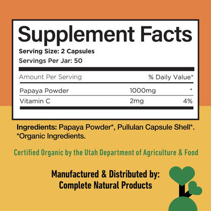 Papaya-Enzym-Kapseln 500mg - Bio-Enzyme für die Verdauung mit Papain, Darmreinigung aus Samen, Vegan, Nicht-GVO, Hergestellt in den USA, Schnell absorbierende Verdauungsformel