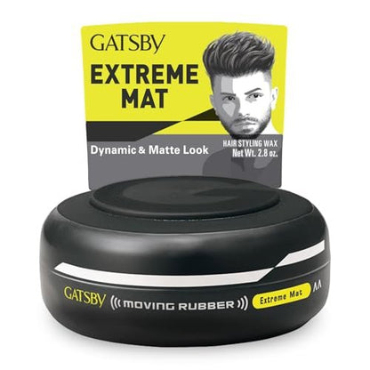 GATSBY Moving Rubber Extreme Mat Haarwachs – Starker Halt, Mattes Finish, 80g – US Version von Mandom