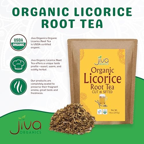 Jiva Organics Bio Süßholzwurzel Tee (geschnitten & gesiebt) Bulk 14 Unzen Kraftbeutel - Nicht-GVO, getrocknet & rein - Glycyrrhiza glabra