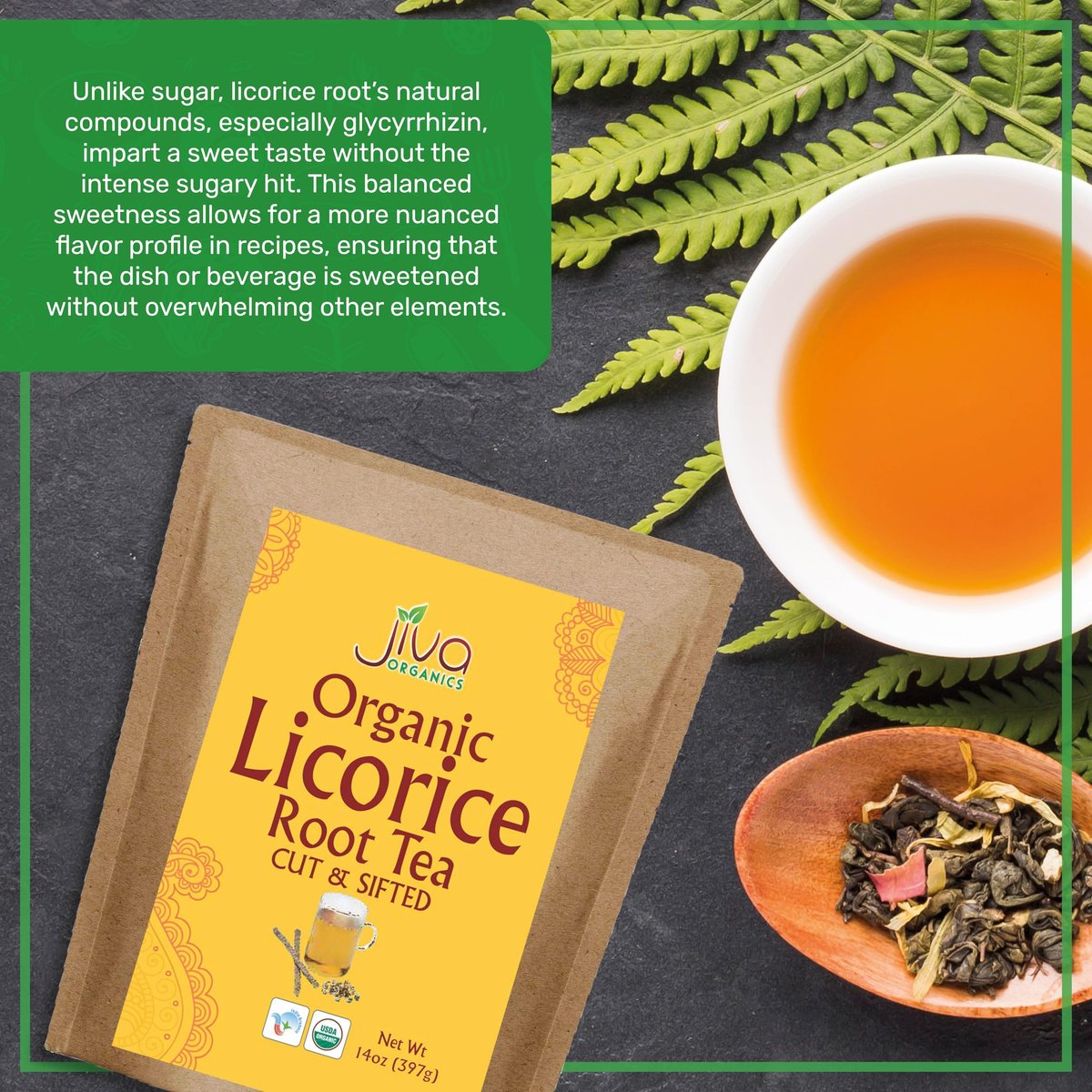 Jiva Organics Bio Süßholzwurzel Tee (geschnitten & gesiebt) Bulk 14 Unzen Kraftbeutel - Nicht-GVO, getrocknet & rein - Glycyrrhiza glabra