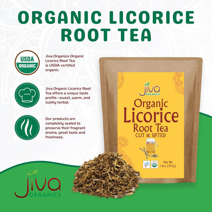 Jiva Organics Bio Süßholzwurzel Tee (geschnitten & gesiebt) Bulk 14 Unzen Kraftbeutel - Nicht-GVO, getrocknet & rein - Glycyrrhiza glabra