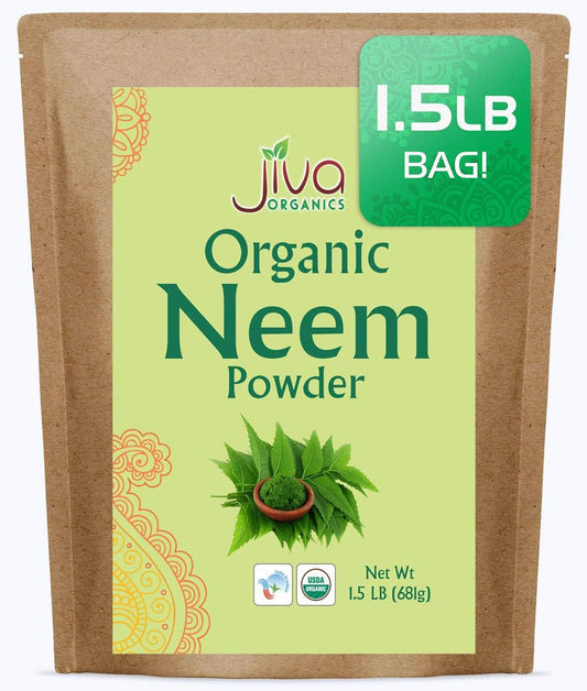 Jiva Organics Bio Neemblattpulver 1,5 Pfund Beutel - Azadirachta Indica - Reines & Natürliches Ayurvedisches Kraut - Neempulver für Ernährung, Haut, Zahnfleisch und mehr!