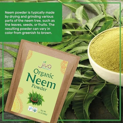 Jiva Organics Bio Neemblattpulver 1,5 Pfund Beutel - Azadirachta Indica - Reines & Natürliches Ayurvedisches Kraut - Neempulver für Ernährung, Haut, Zahnfleisch und mehr!
