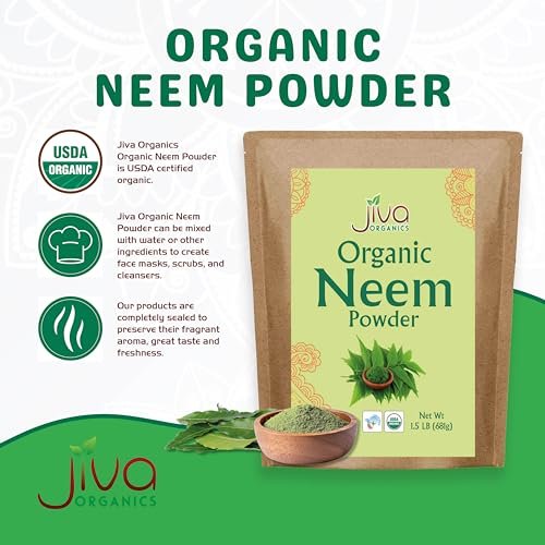 Jiva Organics Bio Neemblattpulver 1,5 Pfund Beutel - Azadirachta Indica - Reines & Natürliches Ayurvedisches Kraut - Neempulver für Ernährung, Haut, Zahnfleisch und mehr!