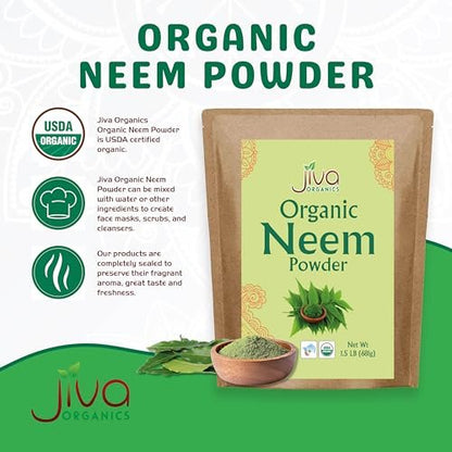 Jiva Organics Bio Neemblattpulver 1,5 Pfund Beutel - Azadirachta Indica - Reines & Natürliches Ayurvedisches Kraut - Neempulver für Ernährung, Haut, Zahnfleisch und mehr!