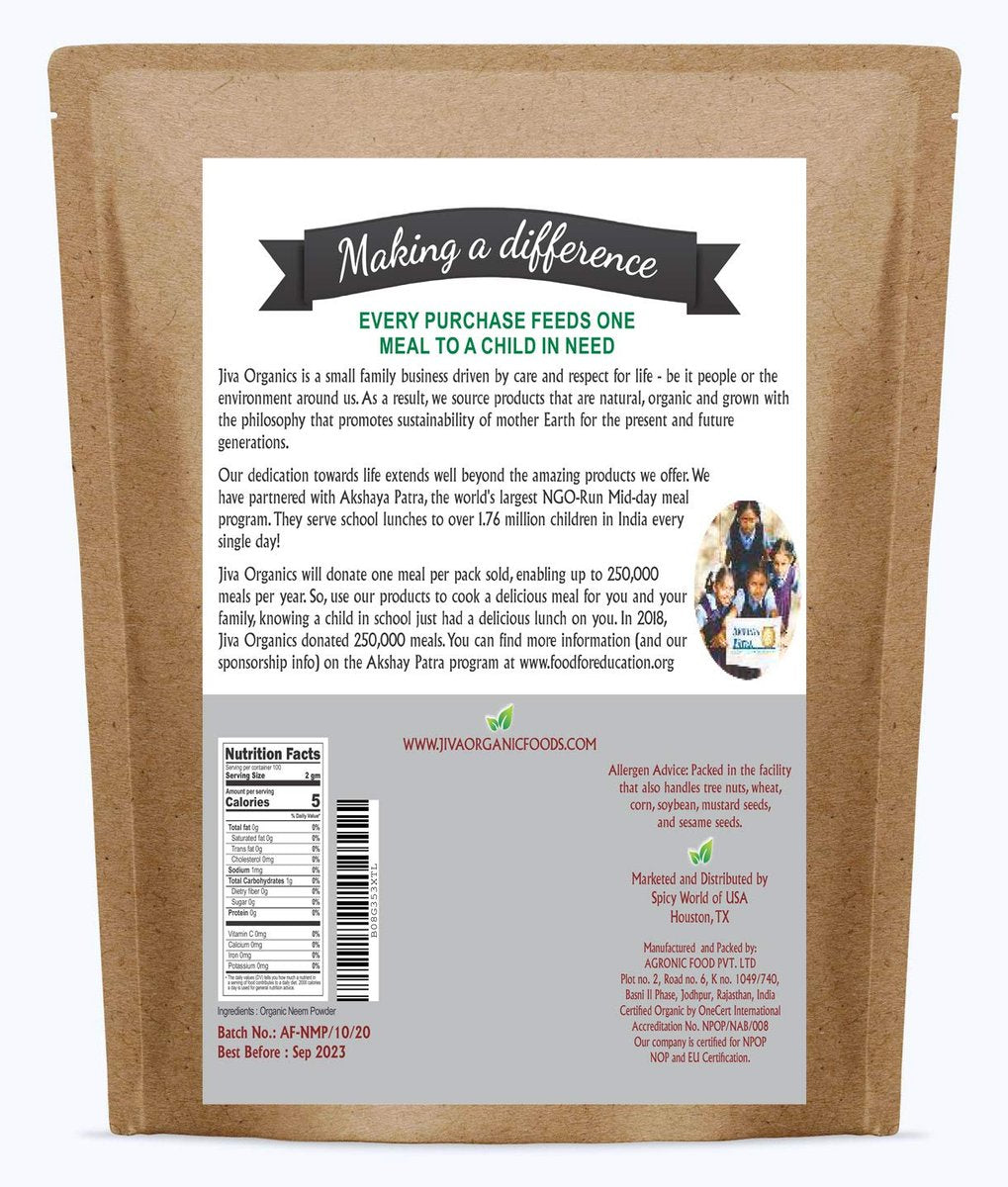 Jiva Organics Bio Neemblattpulver 1,5 Pfund Beutel - Azadirachta Indica - Reines & Natürliches Ayurvedisches Kraut - Neempulver für Ernährung, Haut, Zahnfleisch und mehr!
