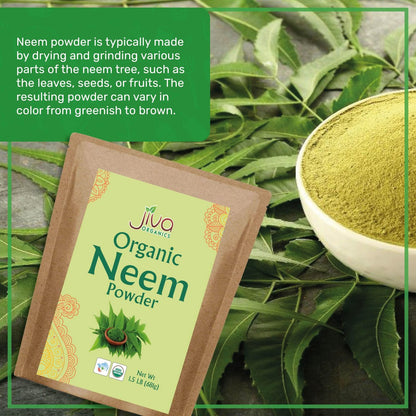 Jiva Organics Bio Neemblattpulver 1,5 Pfund Beutel - Azadirachta Indica - Reines & Natürliches Ayurvedisches Kraut - Neempulver für Ernährung, Haut, Zahnfleisch und mehr!