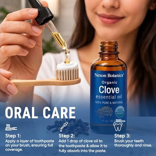 Bio Nelkenöl 30 ml – Reines, natürliches, unverdünntes ätherisches Öl für Zahnschmerzen, Muskelkater, Haut- und Haarpflege – wohltuendes Nelkenknospenöl – Nexon Botanics
