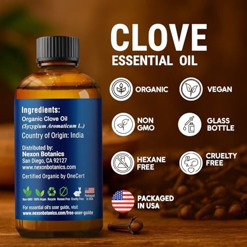 Bio Nelkenöl 30 ml – Reines, natürliches, unverdünntes ätherisches Öl für Zahnschmerzen, Muskelkater, Haut- und Haarpflege – wohltuendes Nelkenknospenöl – Nexon Botanics