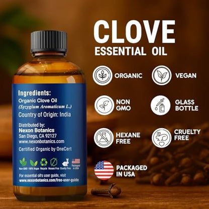 Bio Nelkenöl 30 ml – Reines, natürliches, unverdünntes ätherisches Öl für Zahnschmerzen, Muskelkater, Haut- und Haarpflege – wohltuendes Nelkenknospenöl – Nexon Botanics