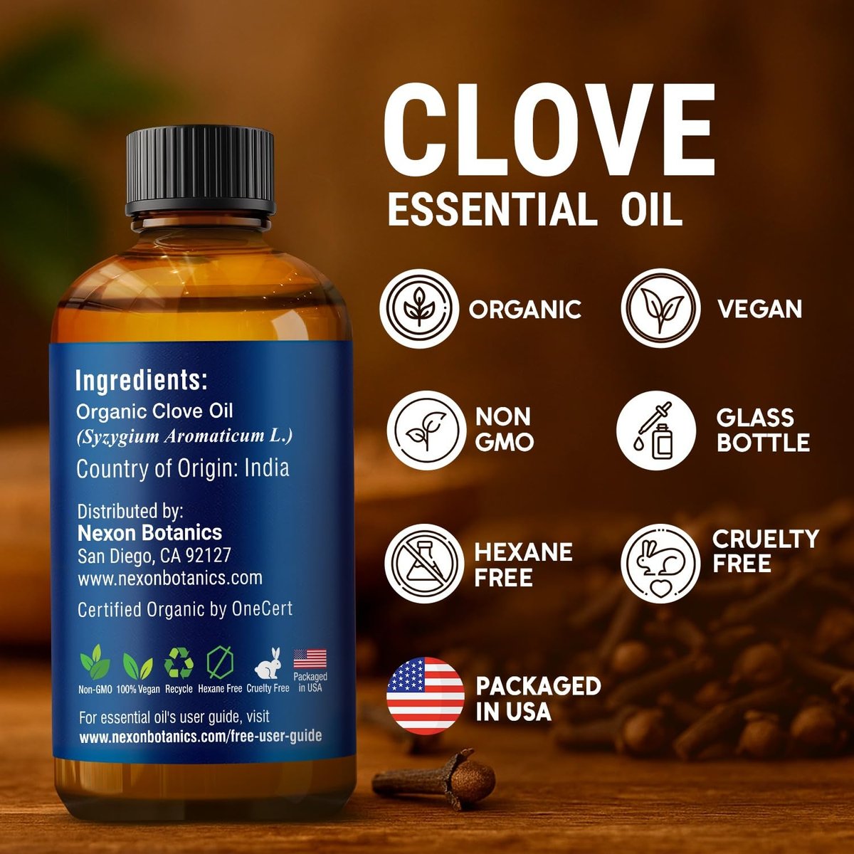 Bio Nelkenöl 30 ml – Reines, natürliches, unverdünntes ätherisches Öl für Zahnschmerzen, Muskelkater, Haut- und Haarpflege – wohltuendes Nelkenknospenöl – Nexon Botanics