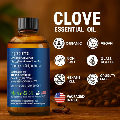 Bio Nelkenöl 30 ml – Reines, natürliches, unverdünntes ätherisches Öl für Zahnschmerzen, Muskelkater, Haut- und Haarpflege – wohltuendes Nelkenknospenöl – Nexon Botanics