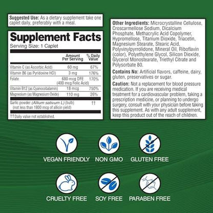 Garlique Knoblauchextrakt Nahrungsergänzungsmittel, Gesunder Blutdruck Formel, Geruchlos & Vegan, 60 Kapseln