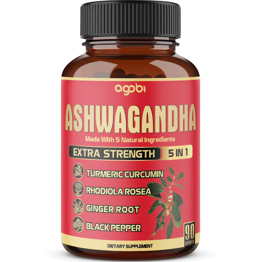 90 Kapseln - Ashwagandha Nahrungsergänzung mit Ingwerwurzel, Kurkuma, Rhodiola Rosea & Schwarzem Pfeffer