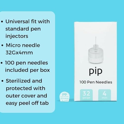 Pip Insulin Pen Nadeln (32G 4mm) 100 Stück – Feine Nadeln für eine sanfte Injektion