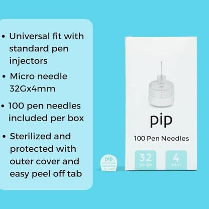 Pip Insulin Pen Nadeln (32G 4mm) 100 Stück – Feine Nadeln für eine sanfte Injektion