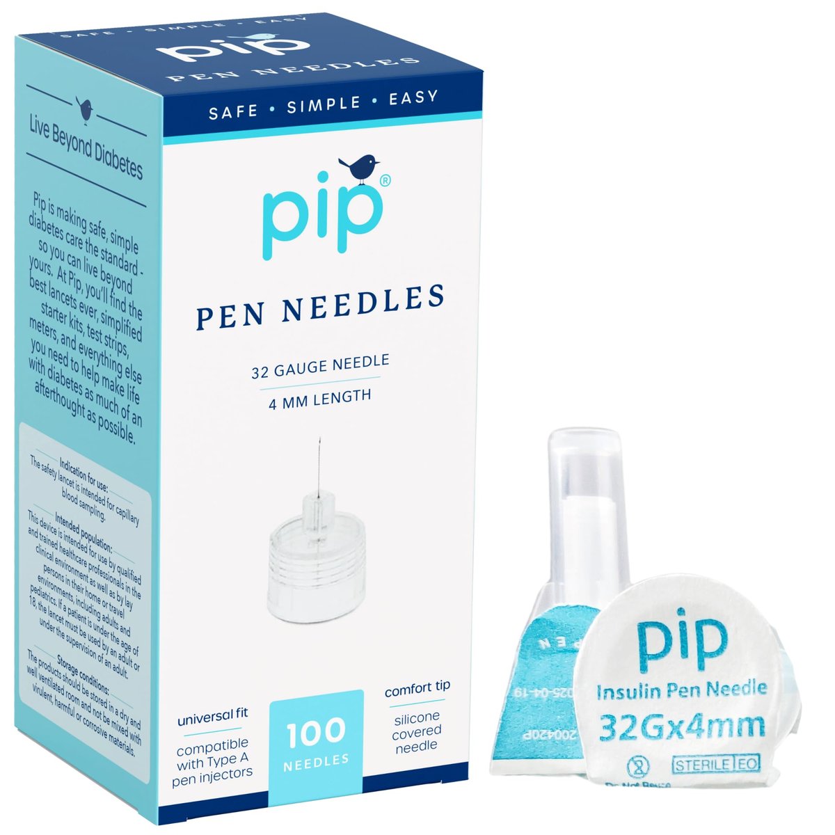 Pip Insulin Pen Nadeln (32G 4mm) 100 Stück – Feine Nadeln für eine sanfte Injektion