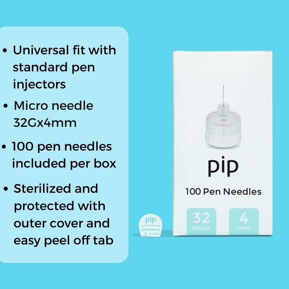 Pip Insulin Pen Nadeln (32G 4mm) 100 Stück – Feine Nadeln für eine sanfte Injektion