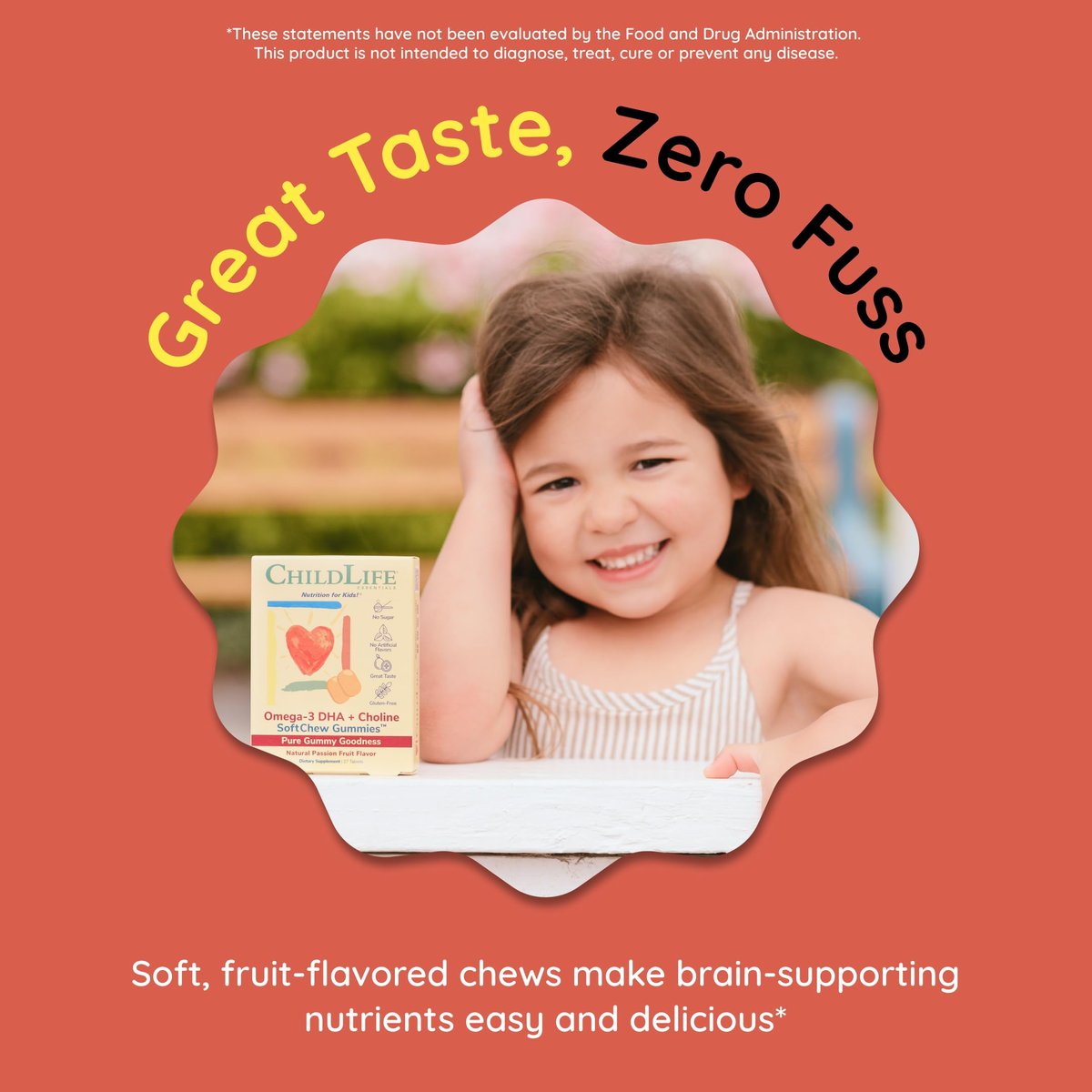 ChildLife Essentials Omega-3 DHA + Cholin SoftChew Gummis für Kinder – Omega 3 DHA Gummis mit Cholin, Fischöl für Babys, Kleinkinder und Kinder – Natürlicher Passionsfruchtgeschmack, 27 Tabletten